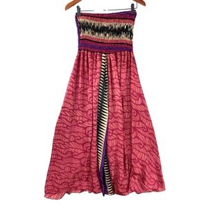 VTG Wevez Pure Silk Jumpsuit Harem Strapless Smocked Wide Leg Pockets Womens M S